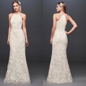 NWT High Neck Sequin Leaf Bridal/Formal Gown